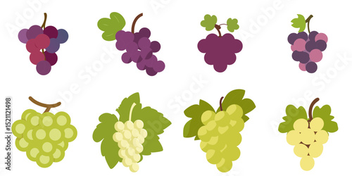 Multiple vector illustrations grape, flat style
