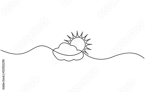 Continuous one line drawing of a cloud isolated, Cloud single line art, continuous one line drawing of Isolated outline vector icon.