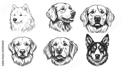 Detailed black and white illustration of a dog with fine line work and realistic textures, showcasing canine features and expressions, suitable for tattoo design, logo, art print, or creative projects