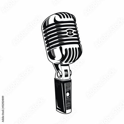 Vintage Retro Radio Microphone in Black and White Vintage Style Illustration