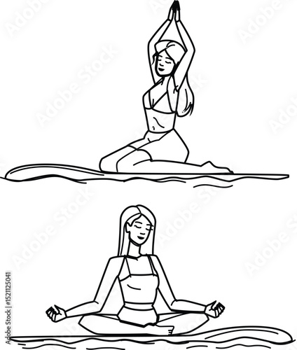 stand paddle board yoga vector