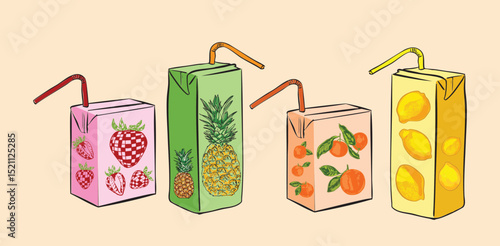 Colorful Fruit Juice Boxes - Strawberry, Pineapple, Orange, Lemon
