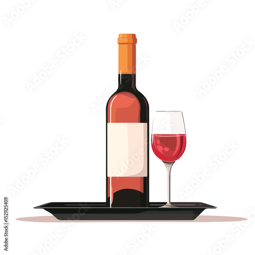 Elegant Wine Bottle Service with Tray - Vector Illustration for Events and Hospitality Industry