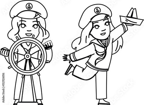 fun sailor kid girl vector