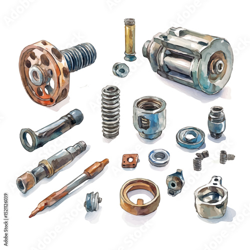 Industrial Spare Parts, watercolor vector, high quality, isolated on a white background.