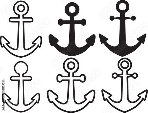 Anchor vector set nautical marine sea ocean boat ship symbol graphic design illustration icon silhouette 100