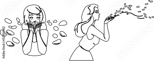 beauty blow flower petals woman vector