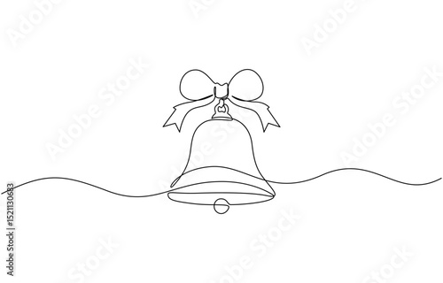 Christmas bell single line art, continuous one line drawing of Isolated outline, single line art element, minimalist sketch line vector illustration, outline editable stroke.