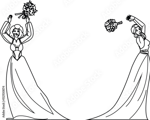 bride bouquet toss vector