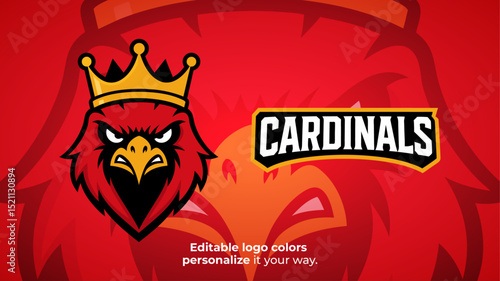 Royal Cardinal Mascot Logo with Crown – Majestic Red Bird for Esports or Fantasy Branding
