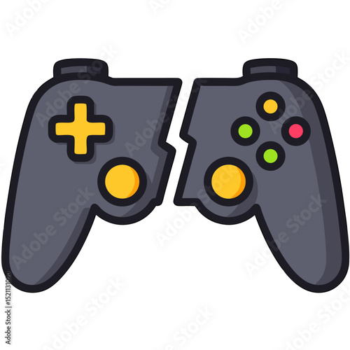Broken gamepad symbolizing gaming frustration, depicting failure in a minimalist design, with loss concept.