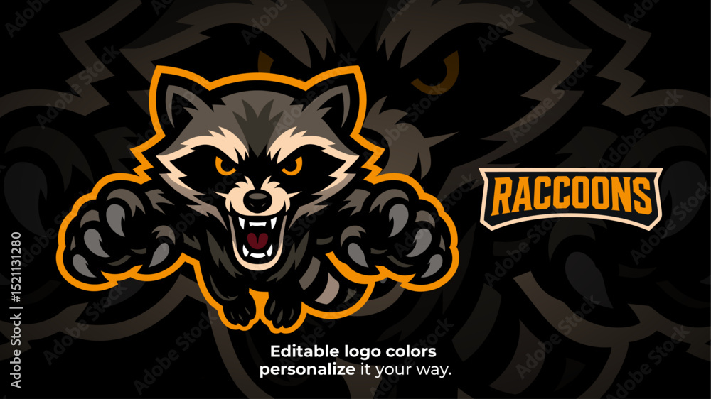 Obraz premium Jumping Raccoon Mascot Logo with Claws – Wild Forest Predator for Esports or Gaming Identity 