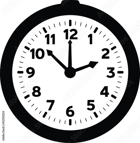 Clock Symbol Set Featuring a Classic Analog Timepiece with a Bold Numerical Dial, Showing the Time as 11:10—Representing Punctuality, Timekeeping, and Scheduling