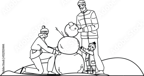 snow building snowman family vector