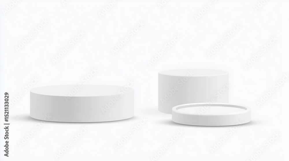 Realistic set of white blank product podiums isolated on white background, perfect for showcasing products in minimalist presentations. Realistic set of white blank product podiums isolated on white background, perfect for showcasing products in minimalist presentations.