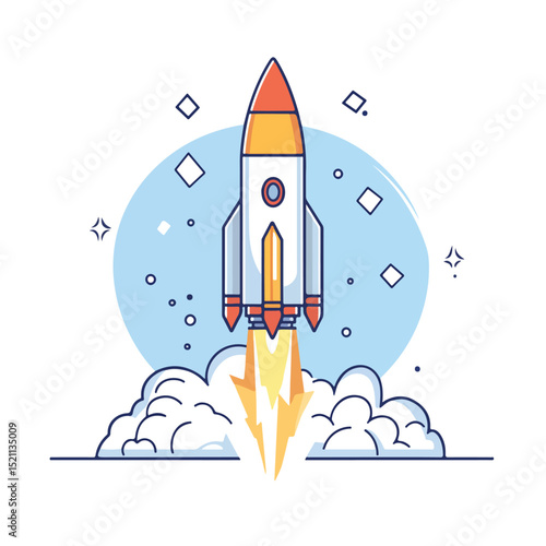 Rocket Launcher Line Style Icon Vector Illustration for Military Defense Concepts