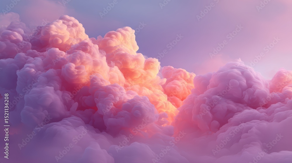 soft cloudy cotton-like shapes in pink and orange over dreamy lavender backdrop soft cloudy cotton-like shapes in pink and orange over dreamy lavender backdrop