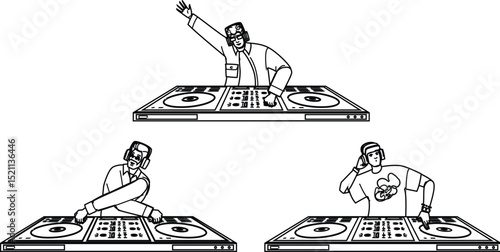 music dj man character turntable vector