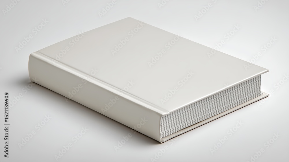 Simple hardcover book with blank cover on white surface, soft shadows Simple hardcover book with blank cover on white surface, soft shadows