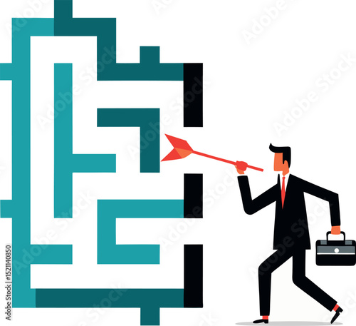Maze with a Businessperson Finding the Exit Using Strategy