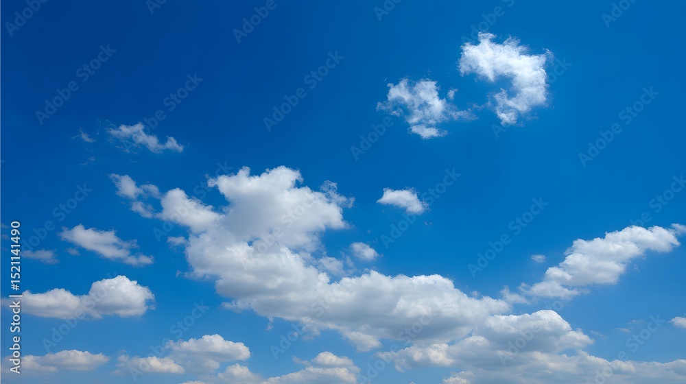 Fototapeta premium Clear blue sky with scattered white clouds, a serene and boundless horizon