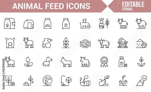 Simple Line Icons for Animal Feed, Livestock, and Agricultural Products