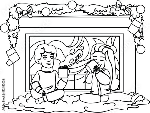 fire hot chocolate fireplace vector