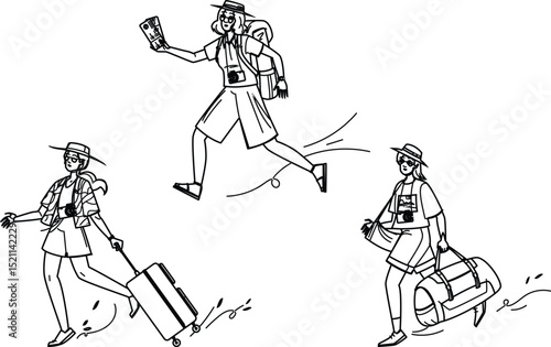 travel hurrying tourist woman vector