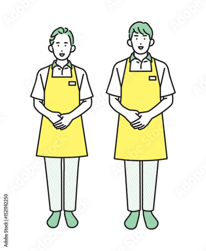 シンプル　イラスト　家事代行サービスの男性と女性 人物セット