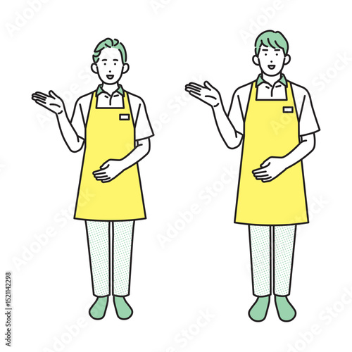 シンプル　イラスト　家事代行サービスの男性と女性 人物セット