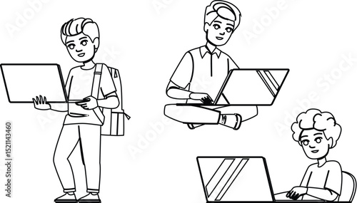 gaming kid boy laptop vector