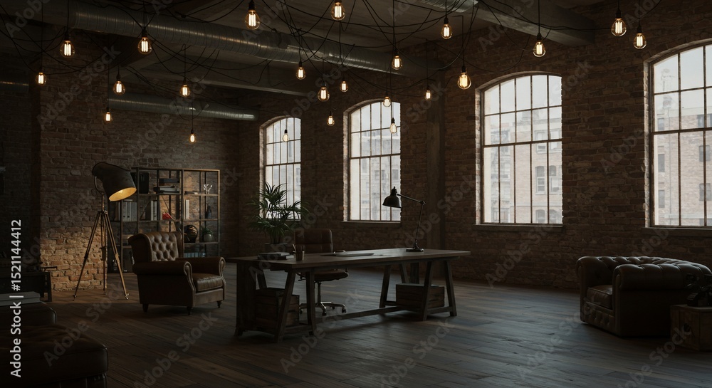 Industrial Loft Office Space with Edison Bulbs Industrial Loft Office Space with Edison Bulbs