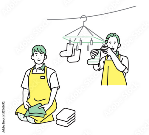 シンプル　イラスト　家事代行サービスの男性と女性 人物セット