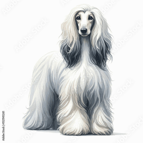 Ancient Air Wash dog afghan hound isolated watercolor vector illustration svg