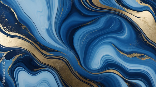 The design features abstract blue marble textures in azure and indigo hues, enhanced by metallic gold flecks for a touch of elegance and opulence.