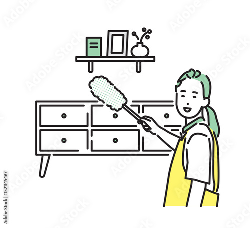 シンプル　イラスト　家事代行サービス ホコリをはたく女性 人物