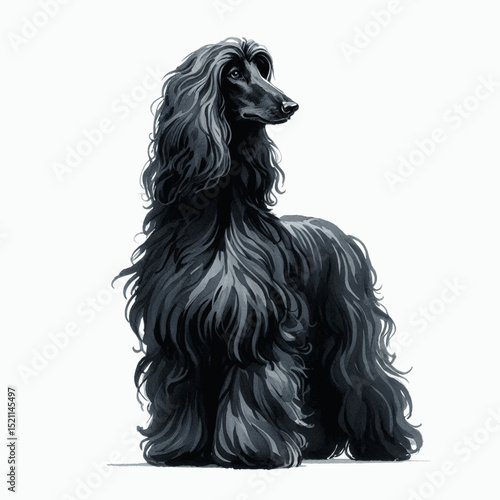 Silken Cascade Flow dog afghan hound isolated watercolor vector illustration svg