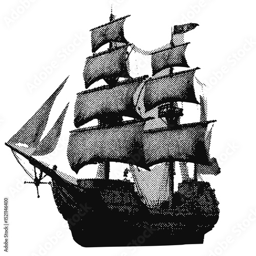 Pirate ship halftone grunge vector design element