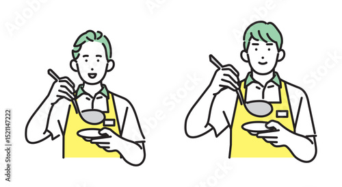 シンプル　イラスト　家事代行サービスの男性と女性 人物セット