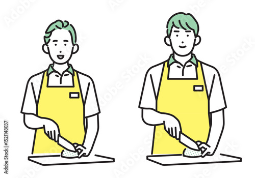 シンプル　イラスト　家事代行サービスの男性と女性 人物セット