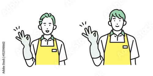 シンプル　イラスト　家事代行サービスの男性と女性 人物セット