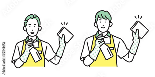シンプル　イラスト　家事代行サービスの男性と女性 人物セット