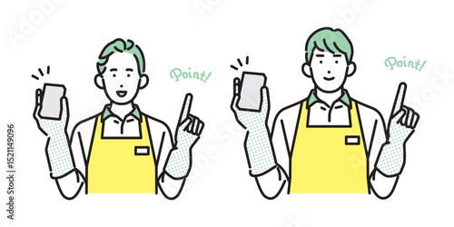 シンプル　イラスト　家事代行サービスの男性と女性 人物セット