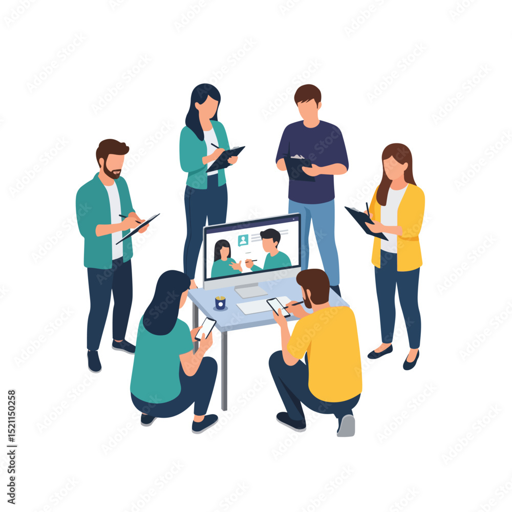 Obraz premium Isometric Team Video Collaboration