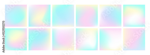 Pastel color Pride Month gradients. Pink iridescent glowing square backgrounds. Vector y2k kids aesthetic backdrop in soft light magenta violet pastel colors. Summer party social media post templates