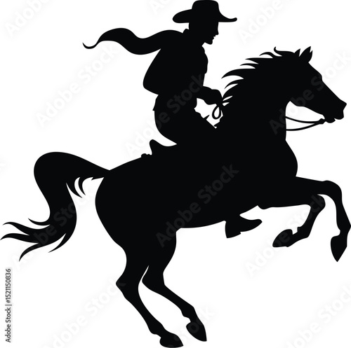 Cowboy Riding Galloping Horse Silhouette – Wild West Vector EPS Art