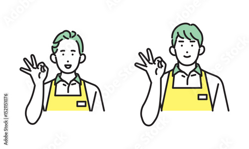 シンプル　イラスト　家事代行サービスの男性と女性 人物セット