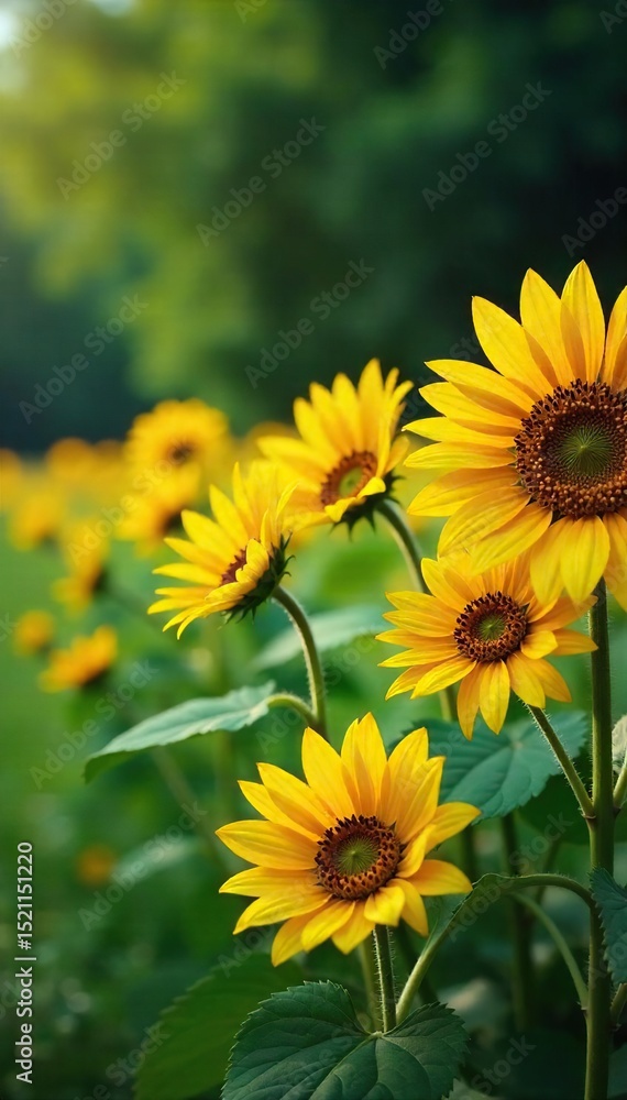 Vibrant sunflowers in full bloom create a stunning display against a backdrop of lush green park foliage Perfect for summer, nature, and garden themes , natural, leaves, nature Vibrant sunflowers in full bloom create a stunning display against a backdrop of lush green park foliage Perfect for summer, nature, and garden themes , natural, leaves, nature