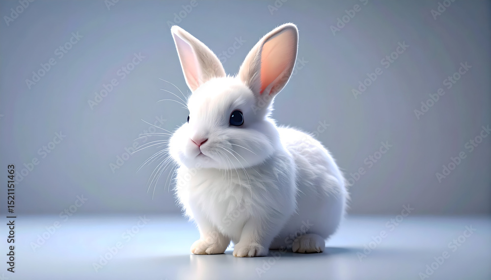 Fototapeta premium Adorable White Bunny Rabbit Sitting, Studio Shot, Soft Lighting