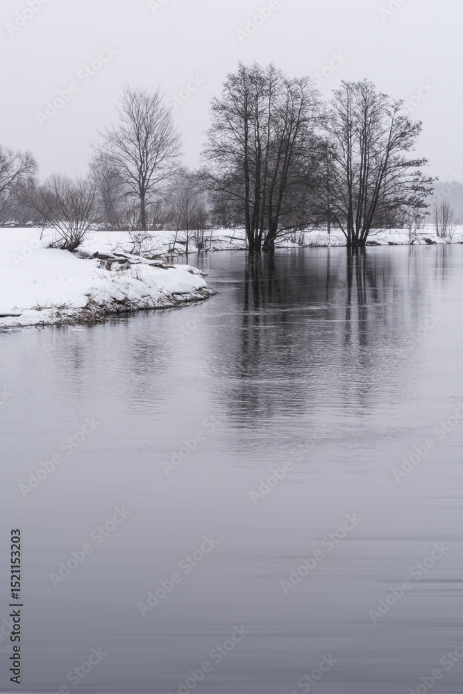Winter Landscape Belarus. River in the Forest covered with Snow Winter Landscape Belarus. River in the Forest covered with Snow